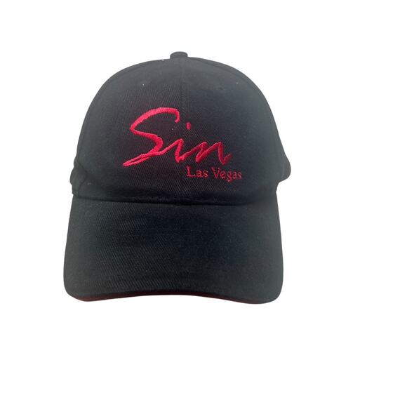 Sin Las Vegas Baseball Hat Black Red Hat Spell Out Embroidered night club - Picture 8 of 11